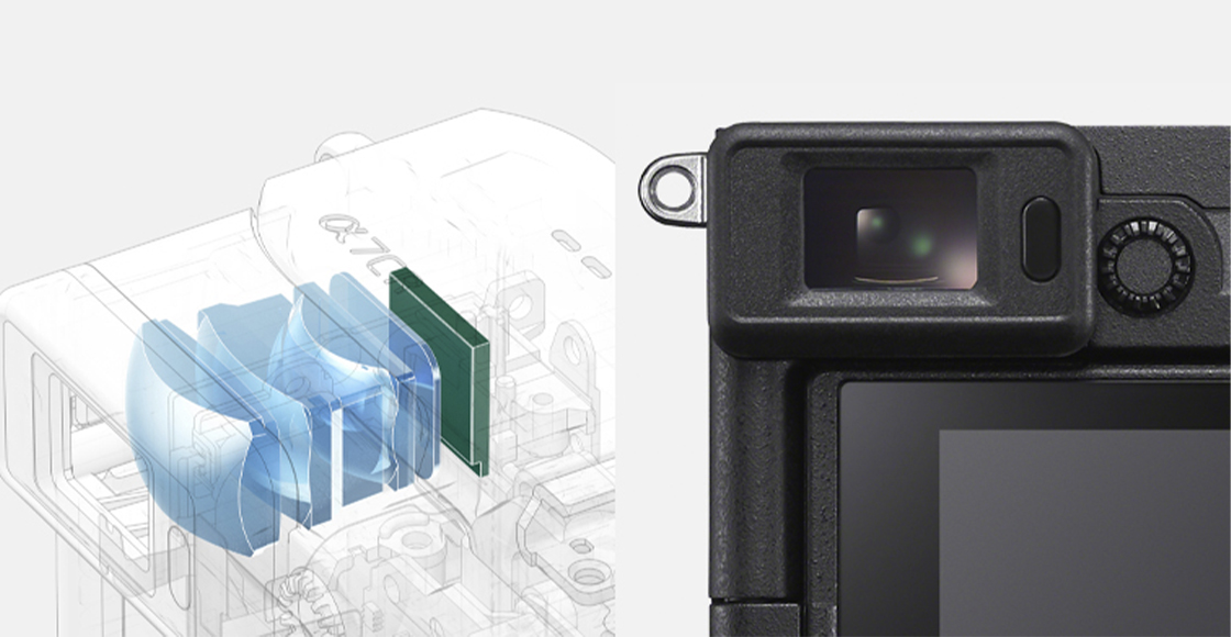 Ilustraciones que muestran el interior del visor electrónico y un primer plano de este