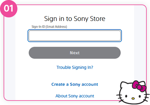 Paso 1: Pantalla de acceso a Sony Store con la opción para crear una cuenta