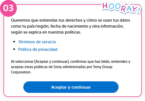 Paso 3: Revisión de términos de servicio y política de privacidad