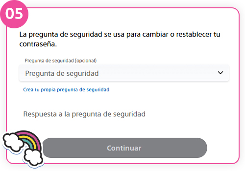 Paso 5: Pregunta de seguridad opcional de la cuenta Sony